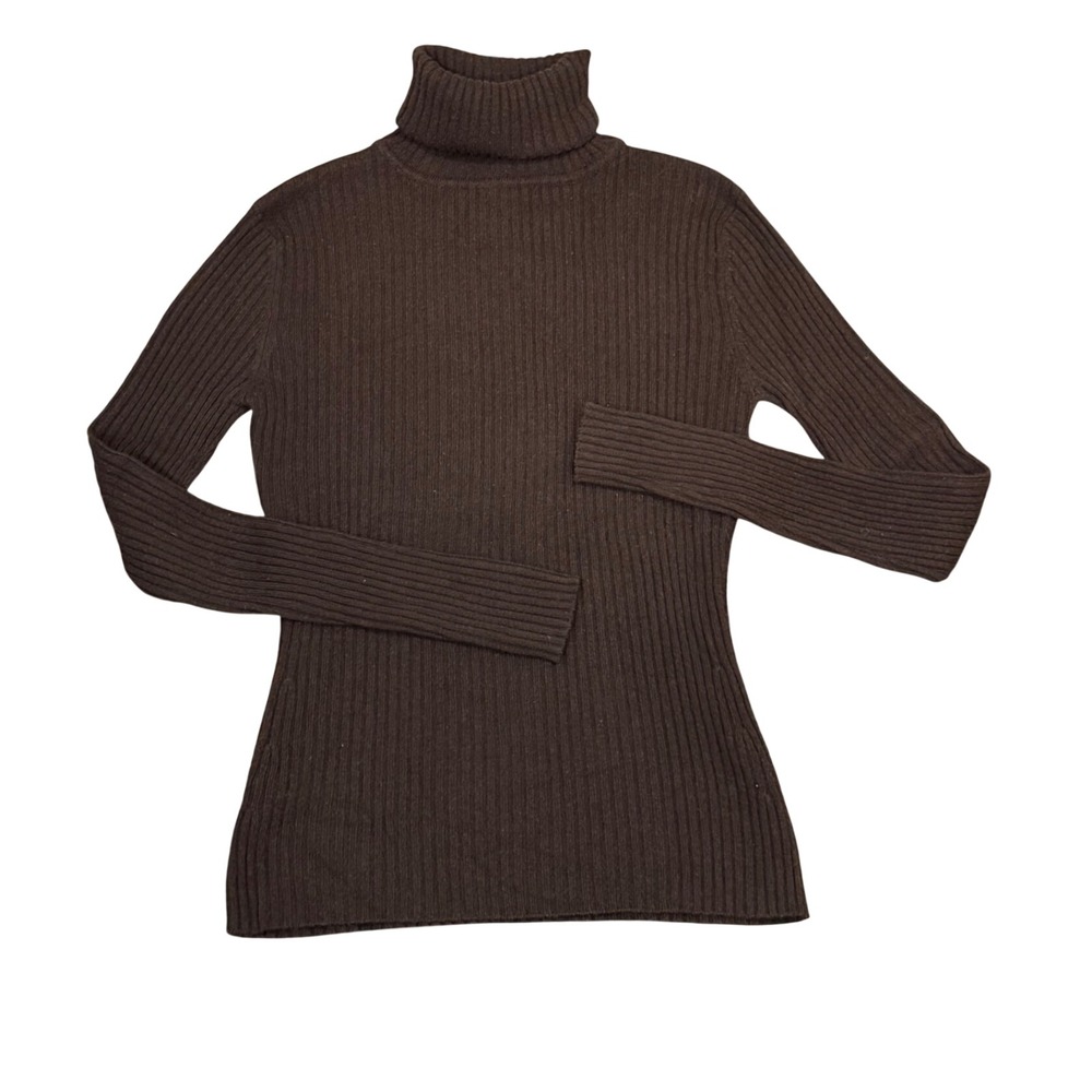 Autumn Cashmere Brown 100% Pure Cashmere Ribbed Turtleneck Sweater Womens Small